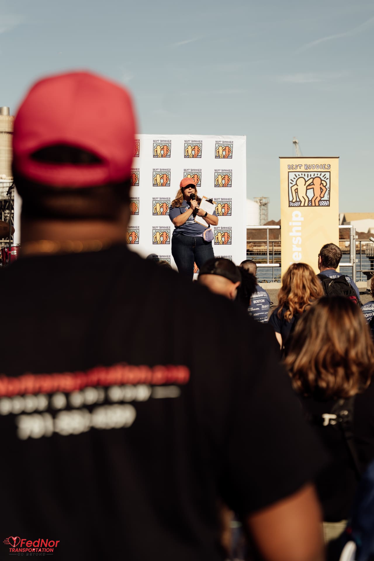 Speaker addressing the crowd at the Best Buddies Friendship Walk in Boston